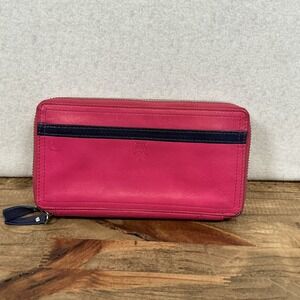 Tusk Womens Pink Blue Green Leather Clutch Wallet with Double Zip Around Feature